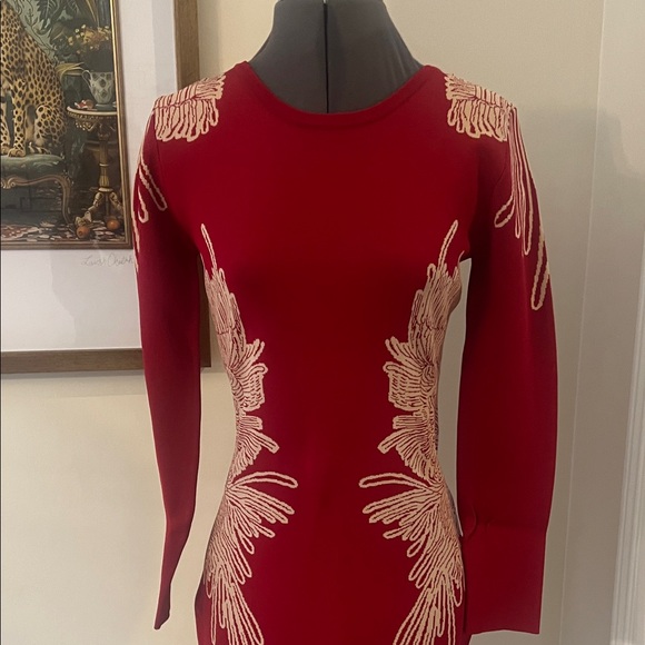 Aryeh Red Long Sleeve Dress with Gold Embroidery - Picture 3 of 4
